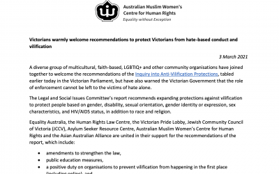 Press Release: Recommendations to protect Victorians from hate-based conduct and vilification