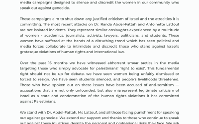 Statement on the recent coordinated campaigns against women speaking out against genocide